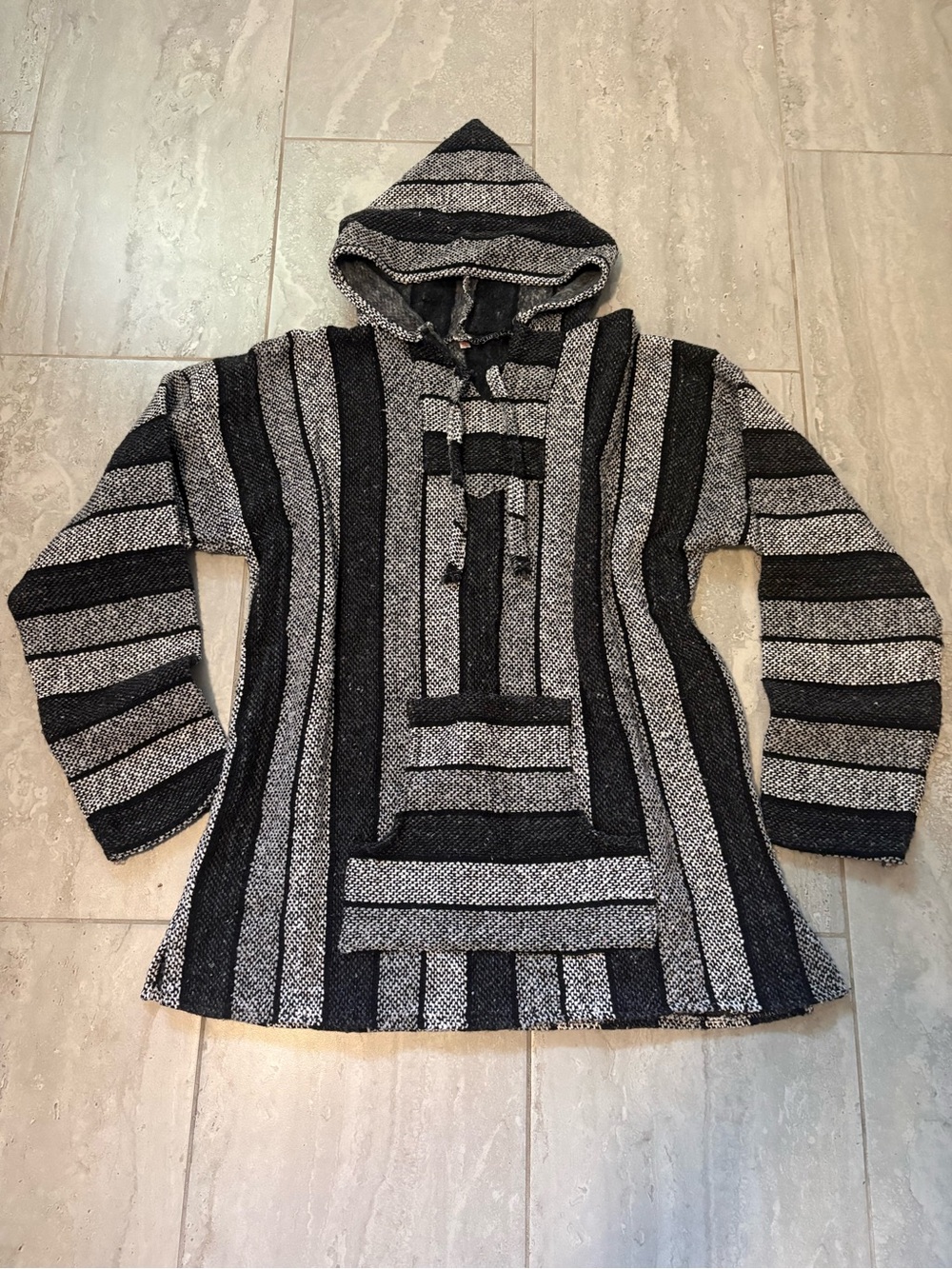 Mens Mexican Baja Hoodie Hippie Surf Poncho Sweater Sweatshirt Pullover Jerga XL